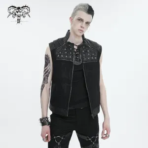 Herren Punk Stehkragen Nietenweste