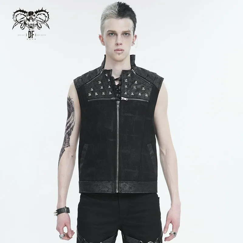 Herren Punk Stehkragen Nietenweste