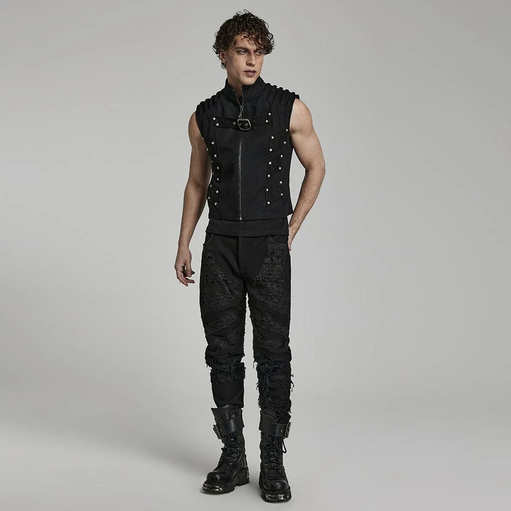 Herren Punk Stehkragen Weste