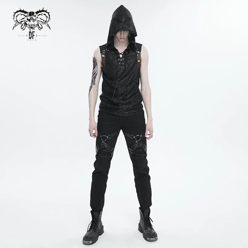 Männer-Punk-Netz-Vest mit Kapuze und Riemchen