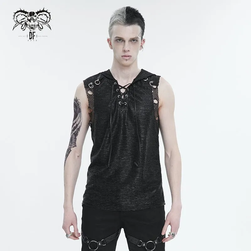 Männer-Punk-Netz-Vest mit Kapuze und Riemchen