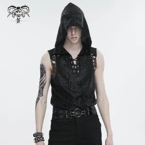 Männer-Punk-Netz-Vest mit Kapuze und Riemchen