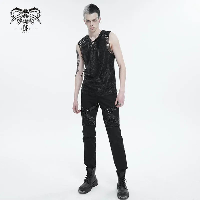 Männer-Punk-Netz-Vest mit Kapuze und Riemchen