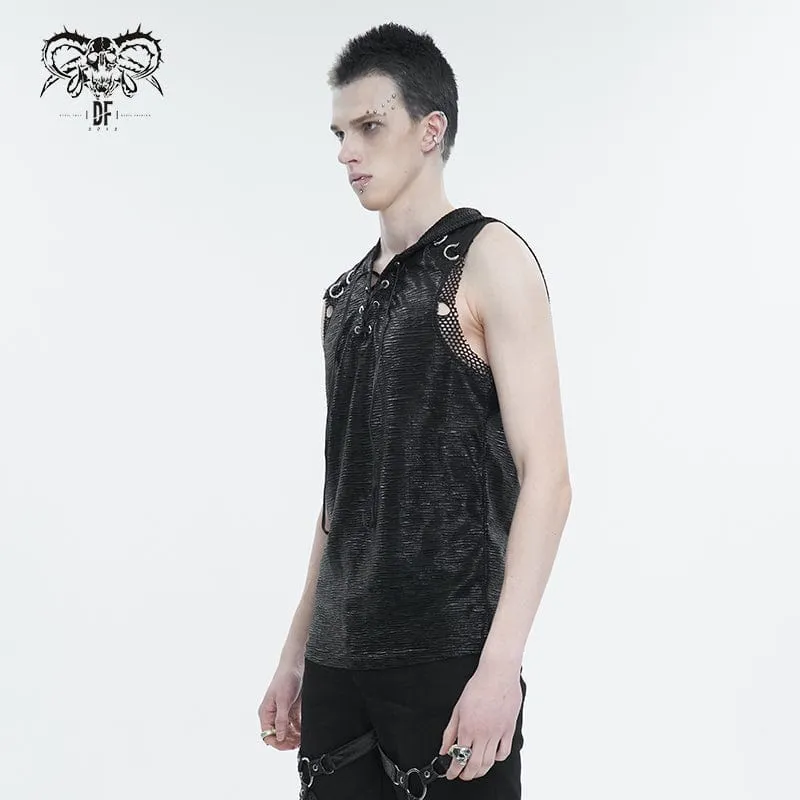 Männer-Punk-Netz-Vest mit Kapuze und Riemchen