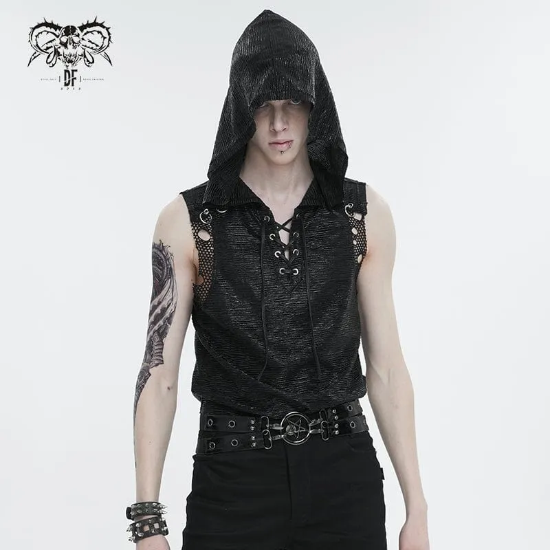 Männer-Punk-Netz-Vest mit Kapuze und Riemchen