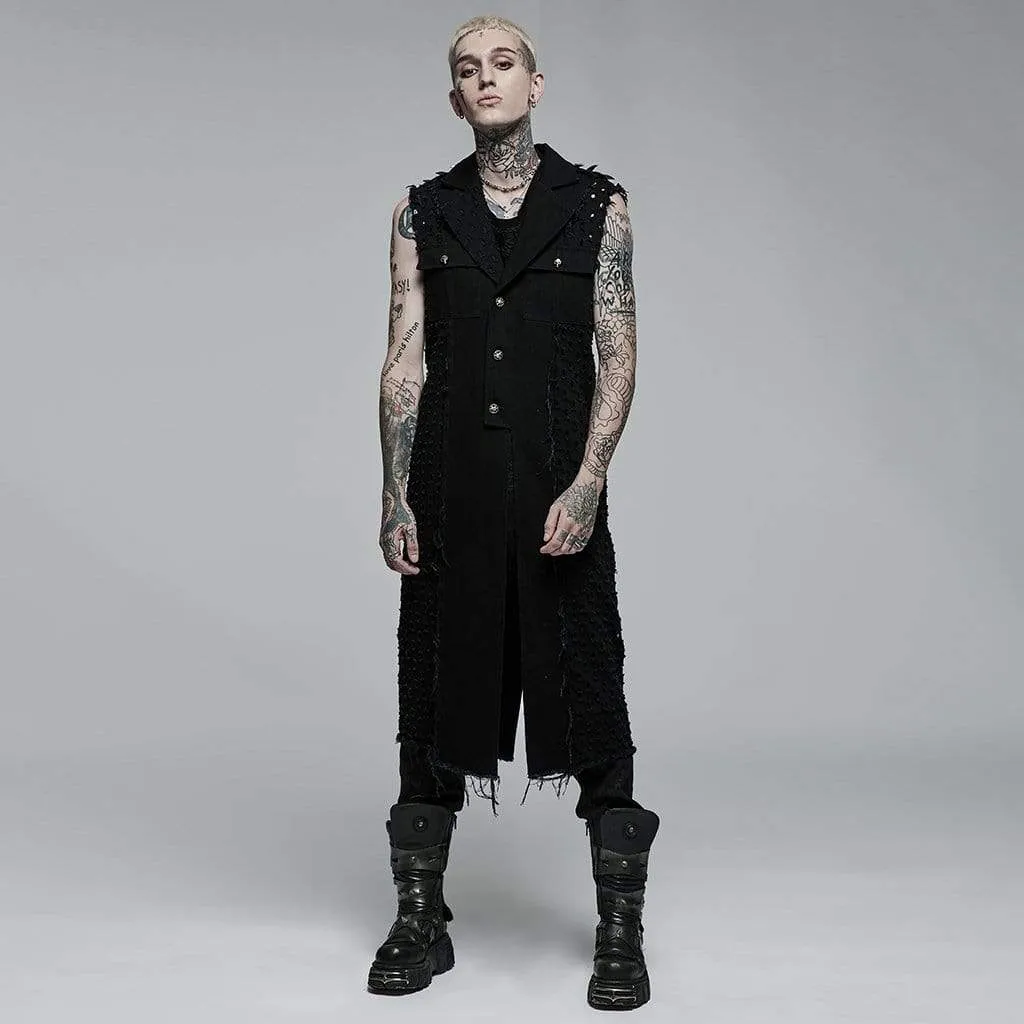 Herren Punk Unedged Zerrissene Lange Weste