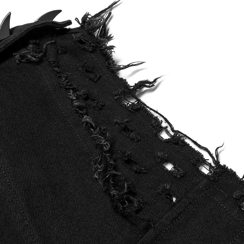 Herren Punk Unedged Zerrissene Lange Weste