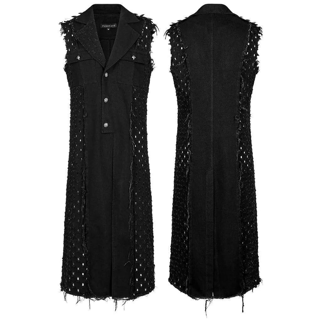 Herren Punk Unedged Zerrissene Lange Weste