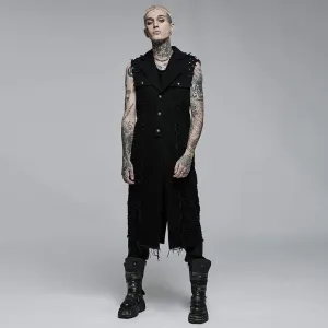 Herren Punk Unedged Zerrissene Lange Weste
