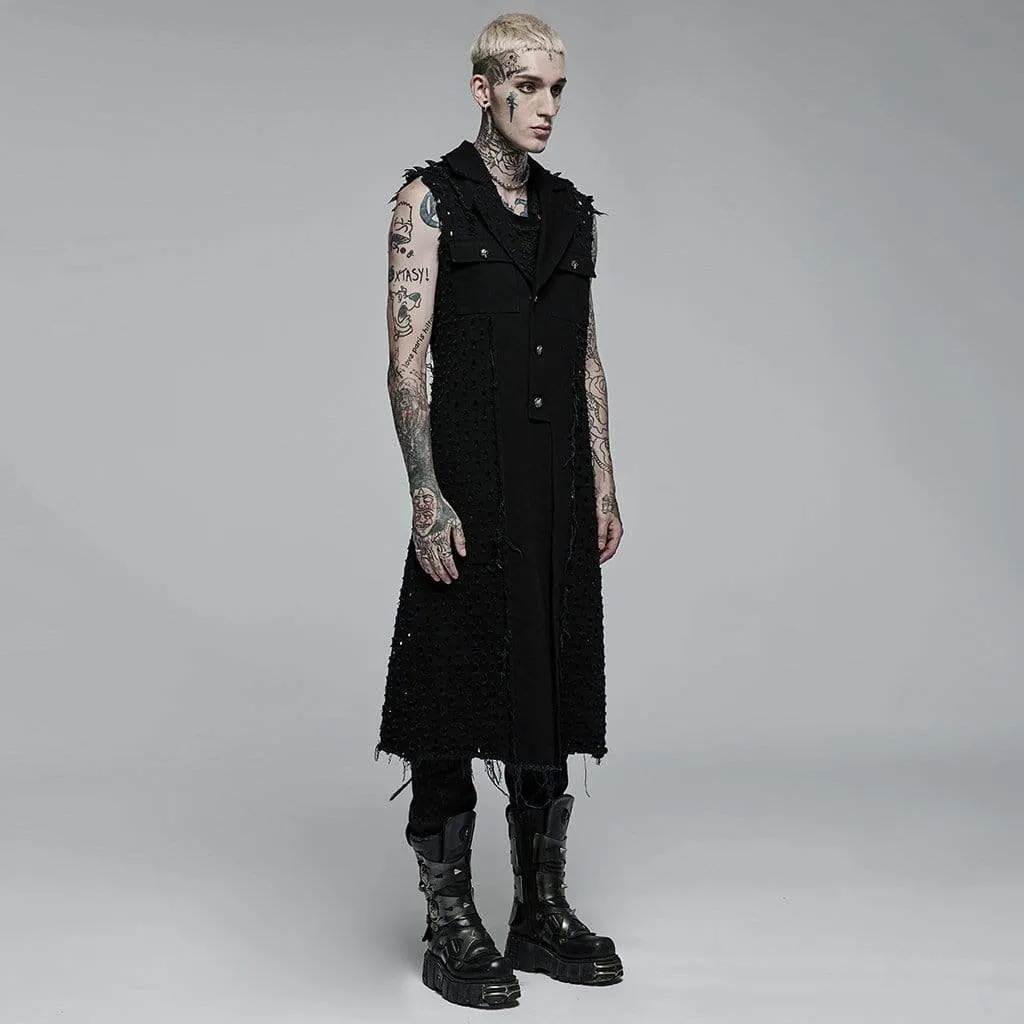 Herren Punk Unedged Zerrissene Lange Weste