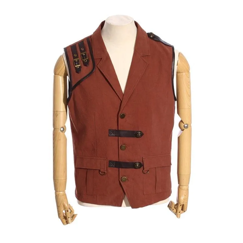 Herren Steampunk Kunstleder-Akzent Explorer-Weste