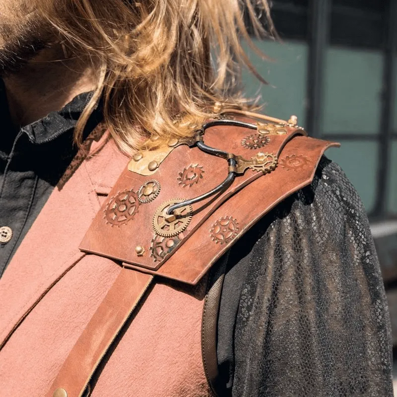 Herren Steampunk Kunstleder-Akzent Explorer-Weste