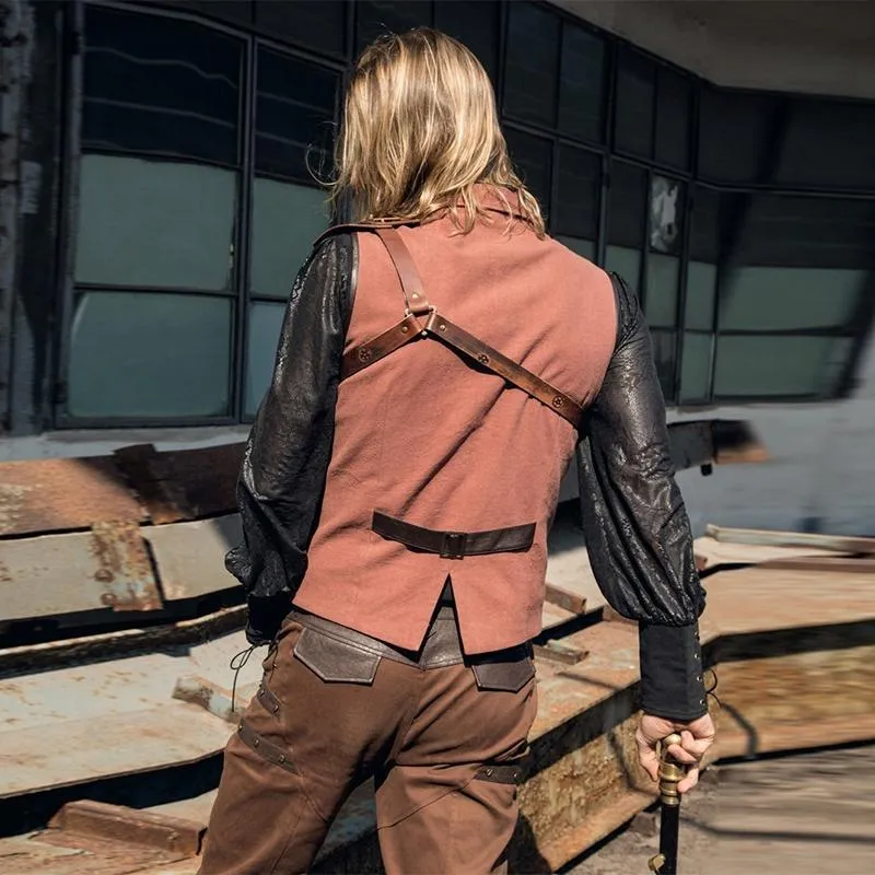 Herren Steampunk Kunstleder-Akzent Explorer-Weste