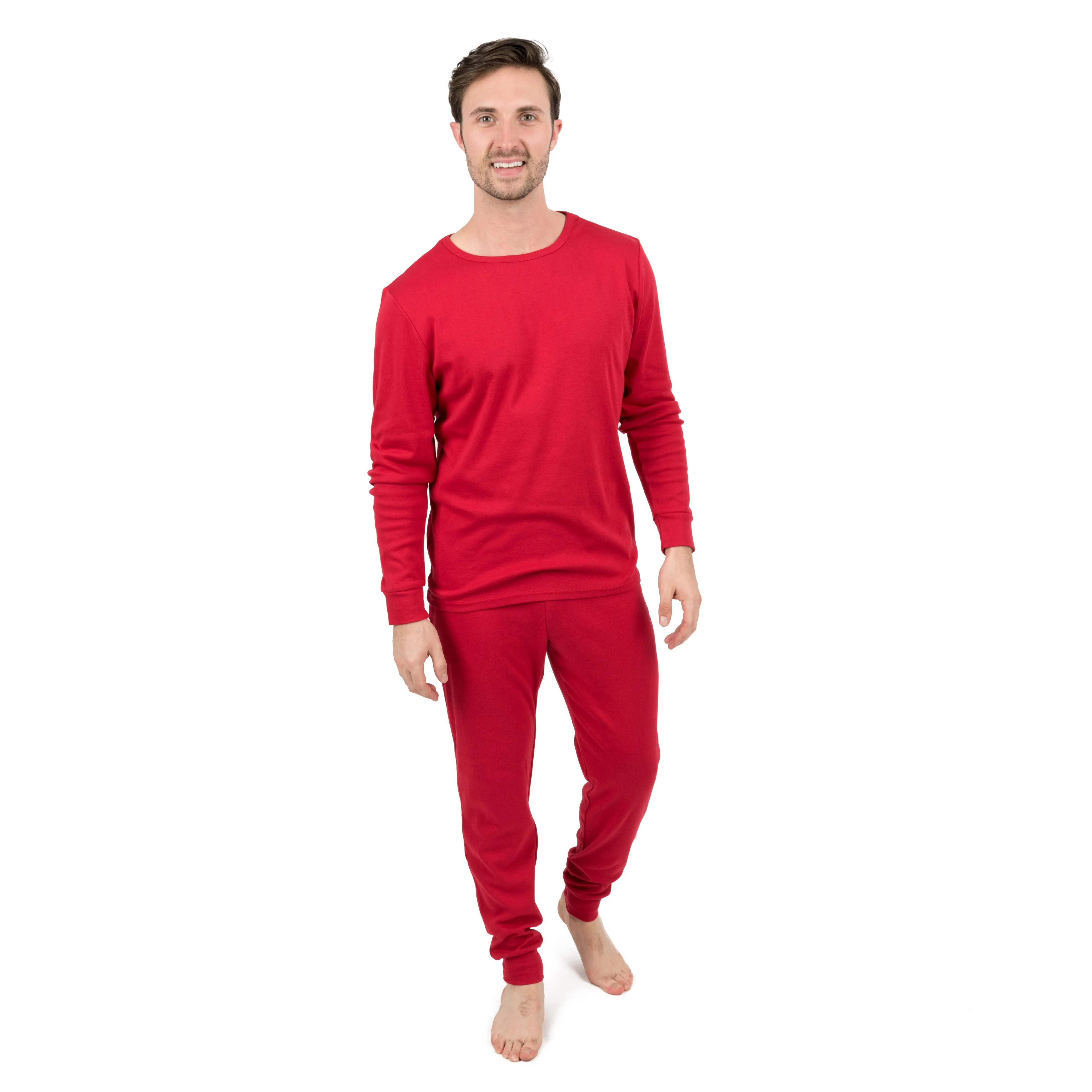 Herren-Zweiteiler Baumwoll-Schlafanzug Klassische Uni-Farbe