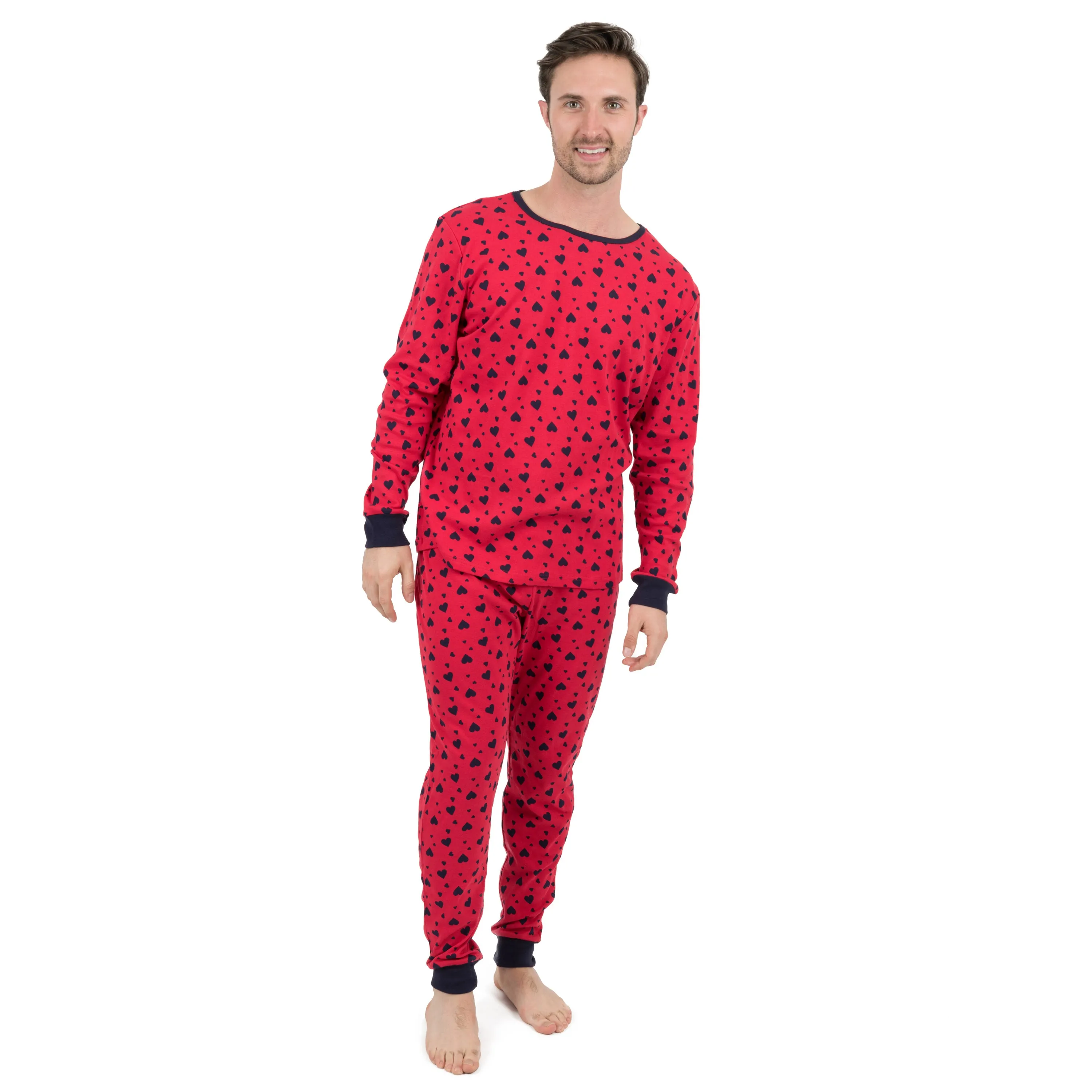Herren Zwei-Teile Baumwoll Schlafanzug Marineblau mit Herzen