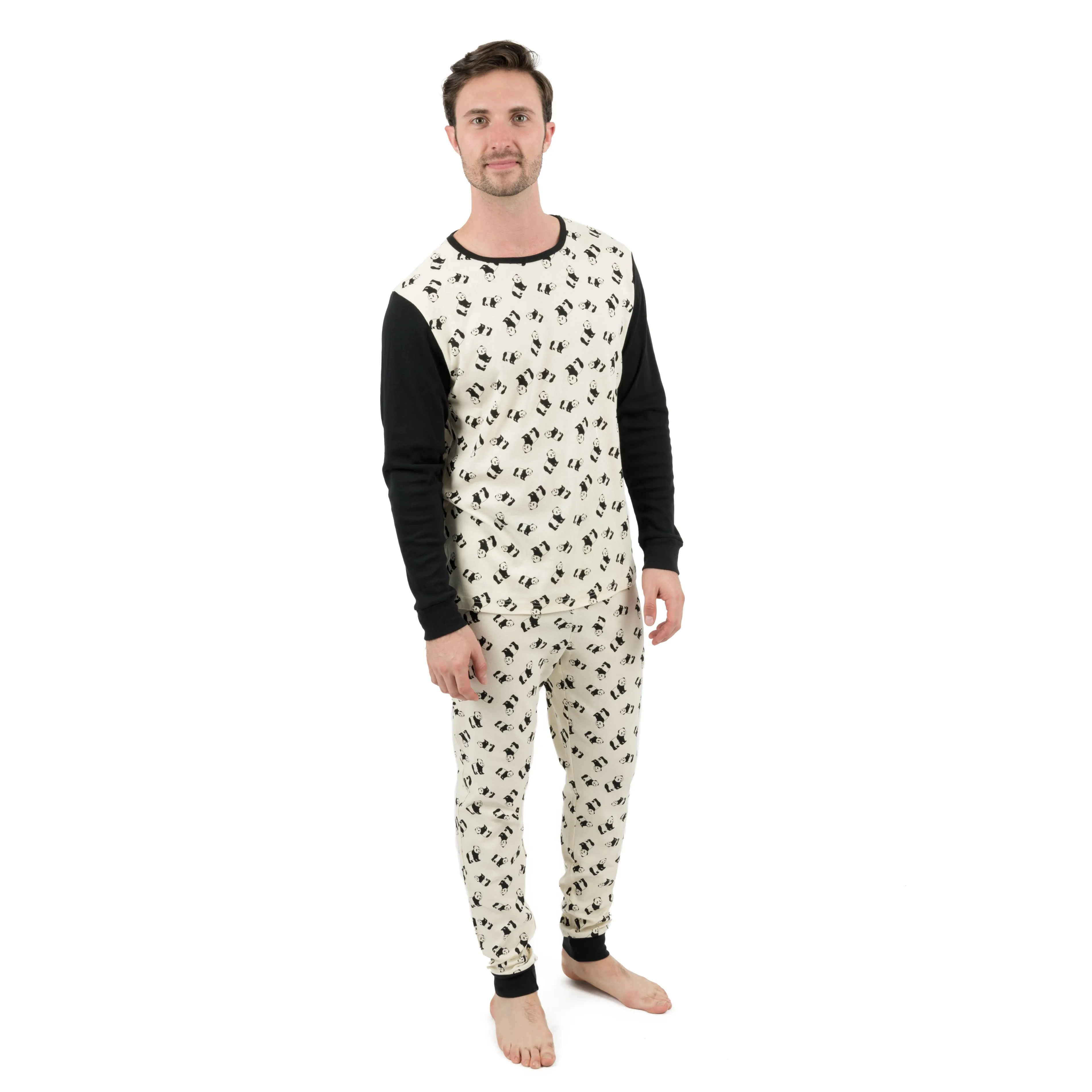 Herren Zwei-Teile Baumwoll Schlafanzug Panda