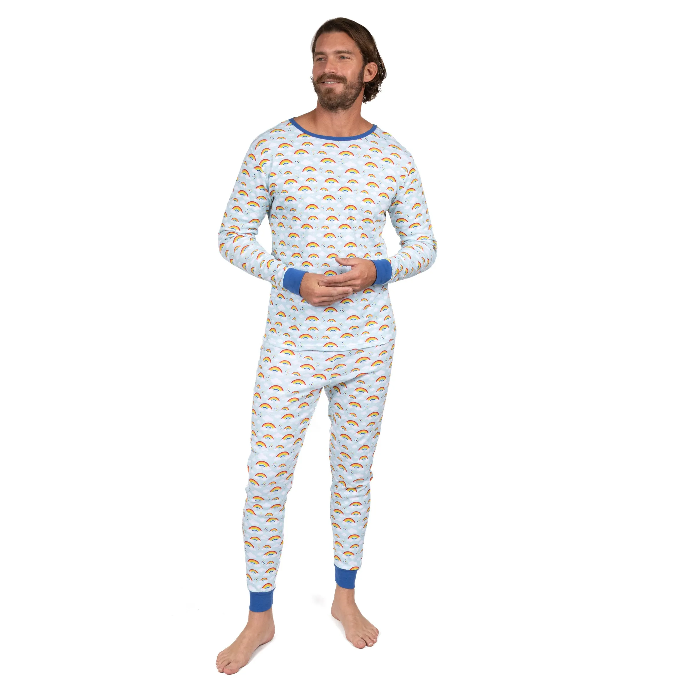 Herren-Zweiteiler Baumwollschlafanzug Regenbogen Blau