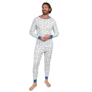 Herren-Zweiteiler Baumwollschlafanzug Regenbogen Blau
