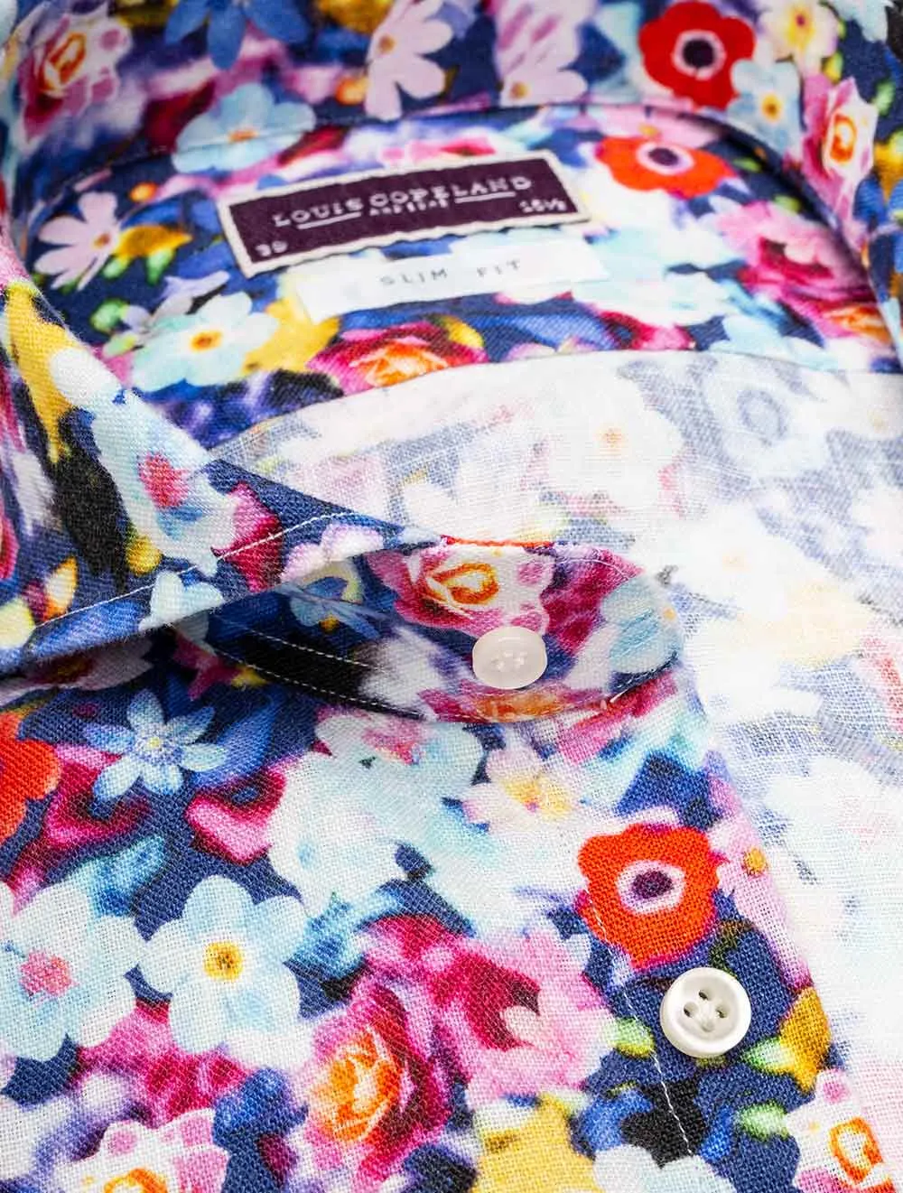 Mehrfarbiges Blumen-Leinen-Hemd in schmaler Passform Multi/Slim