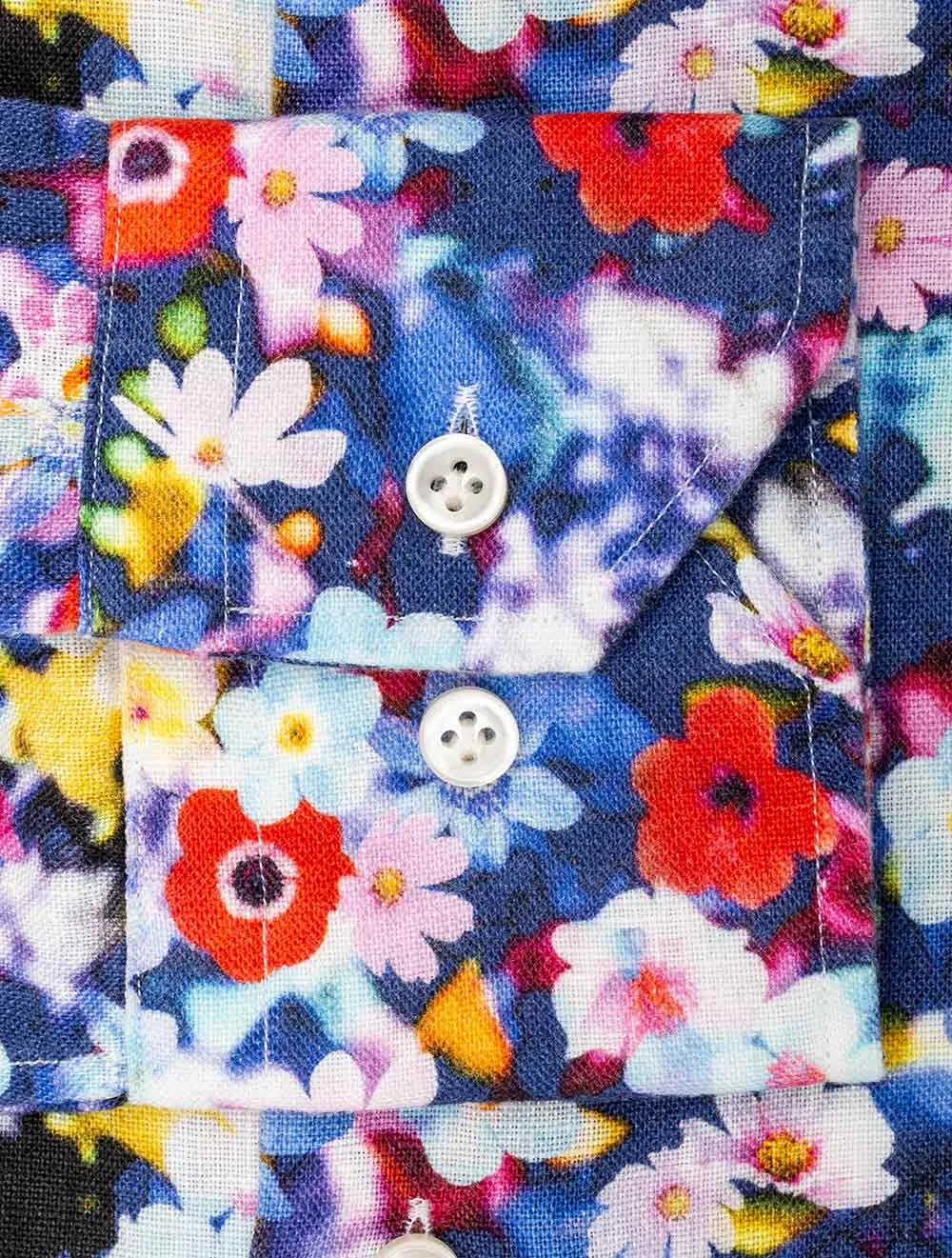 Mehrfarbiges Blumen-Leinen-Hemd in schmaler Passform Multi/Slim