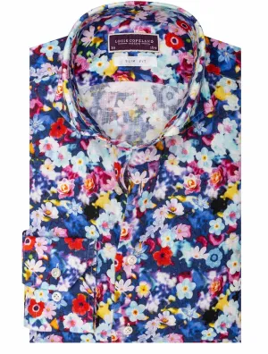 Mehrfarbiges Blumen-Leinen-Hemd in schmaler Passform Multi/Slim