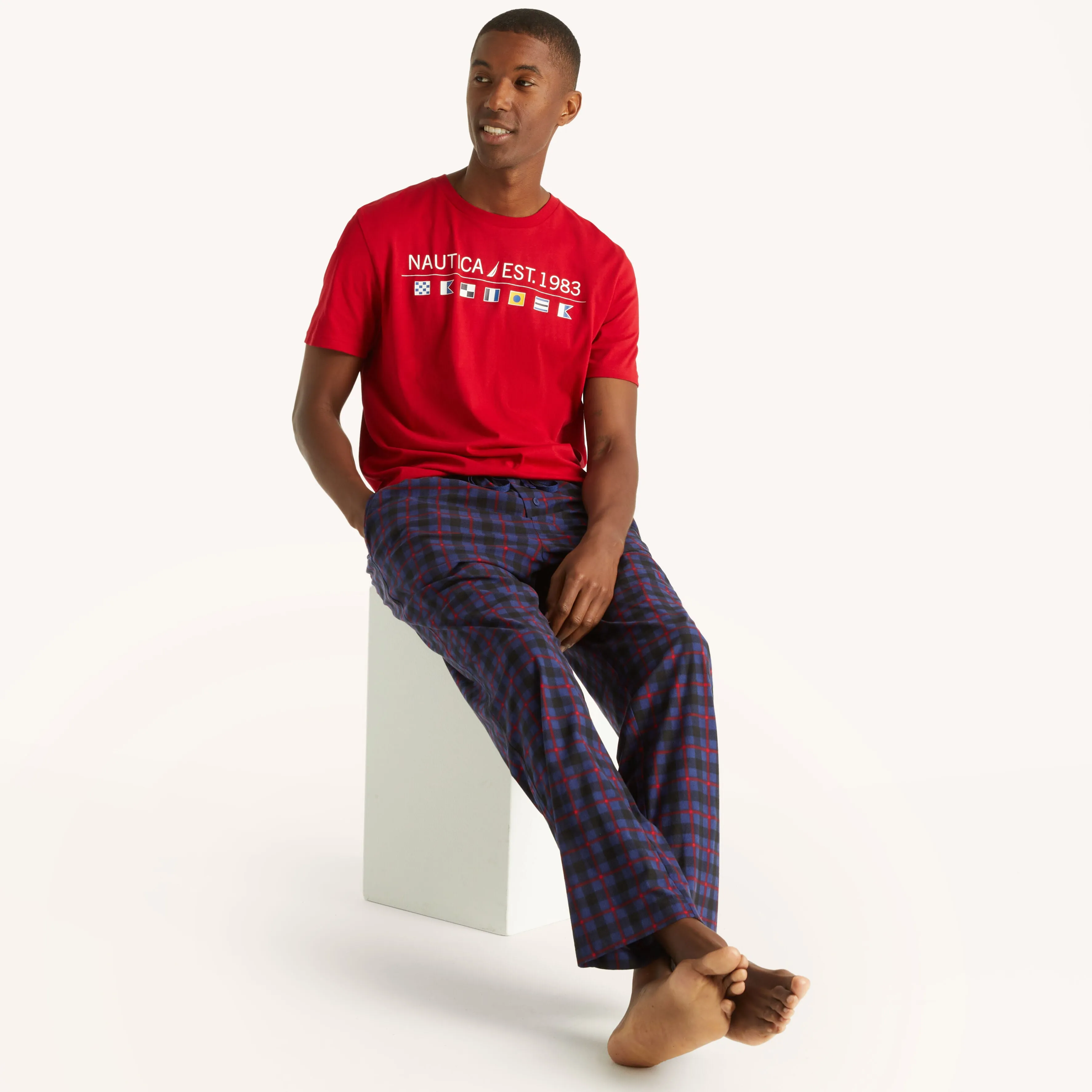 Nautica Herren Flanell-Pyjamahose mit Karomuster