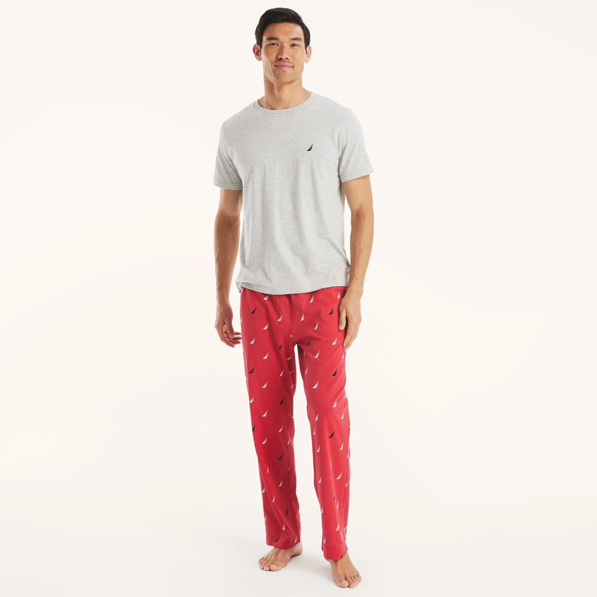 Nautica Herren Schlafhose mit Logo-Print aus Strick