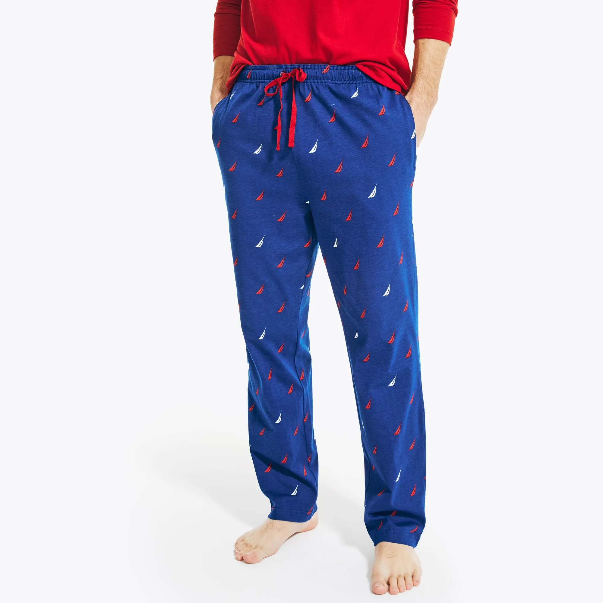 Nautica Herren Schlafhose mit Logo-Print aus Strick