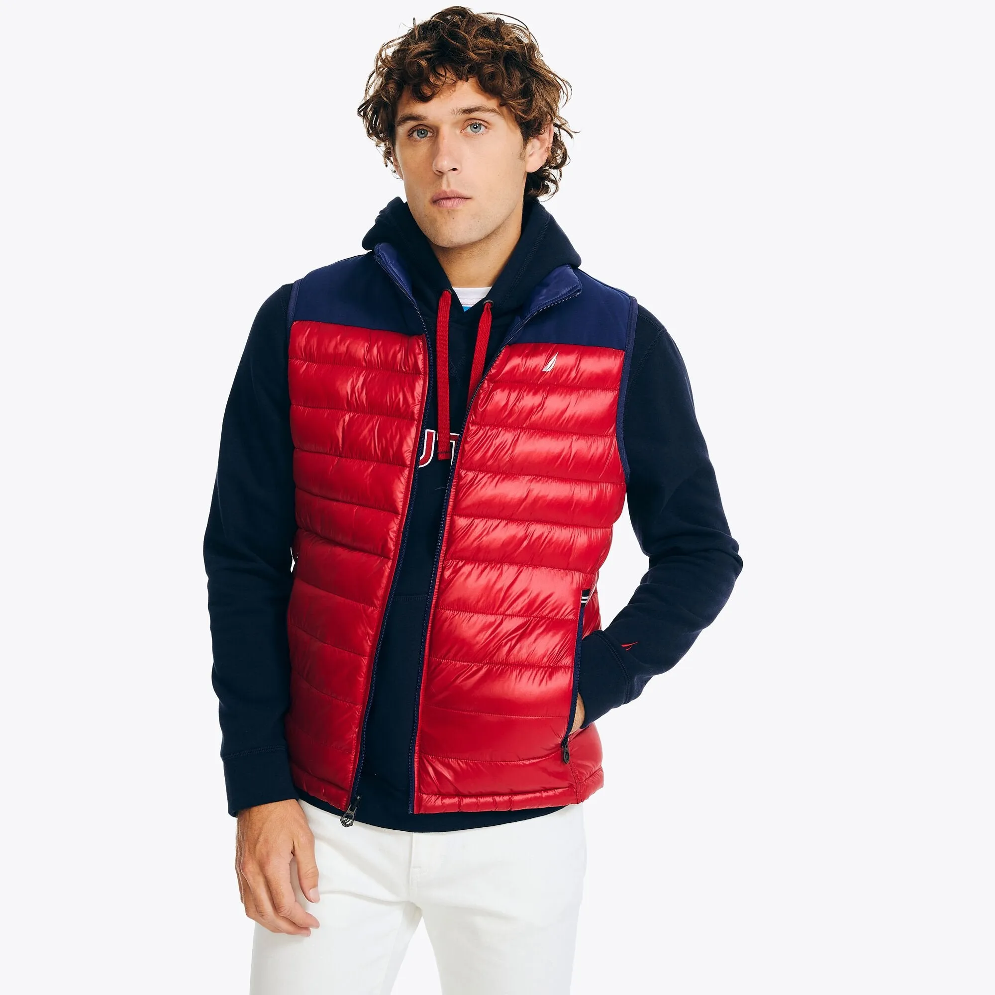 Nautica Herren nachhaltig gefertigte reversible gemischte Materialien Steppweste Nautica Rot Nautica