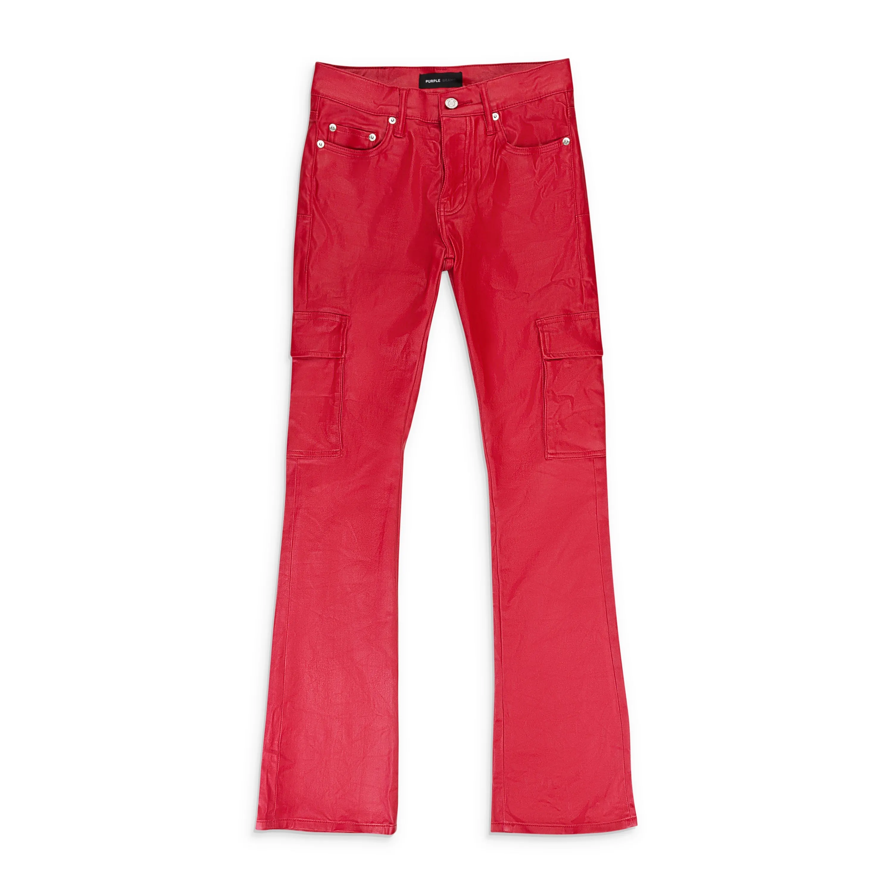 PATENT FILM CARGO FLARE ROTE SCHMALE JEANS