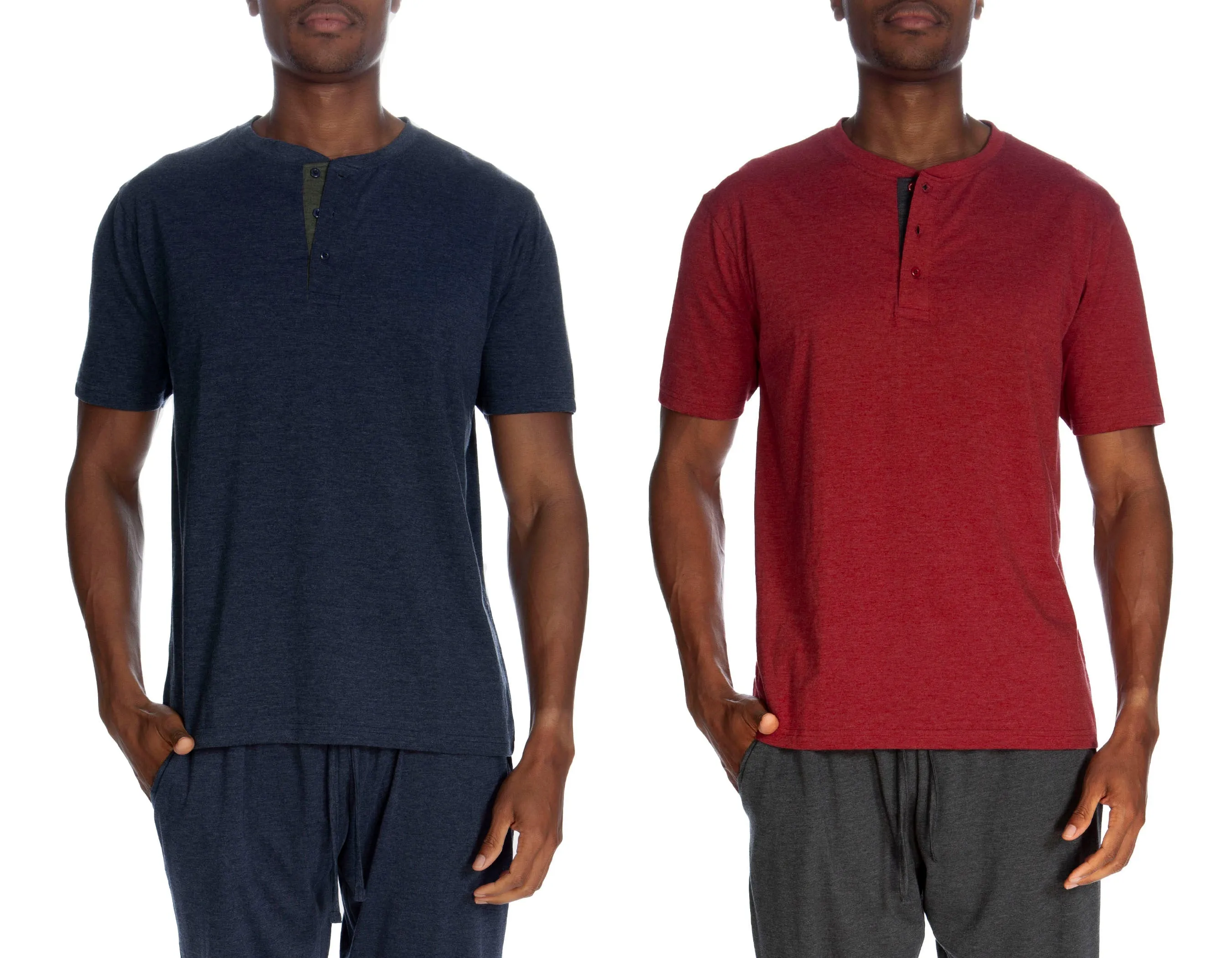 Kurzärmliges Henley-Shirt mit 3 Knöpfen, 2er-Pack