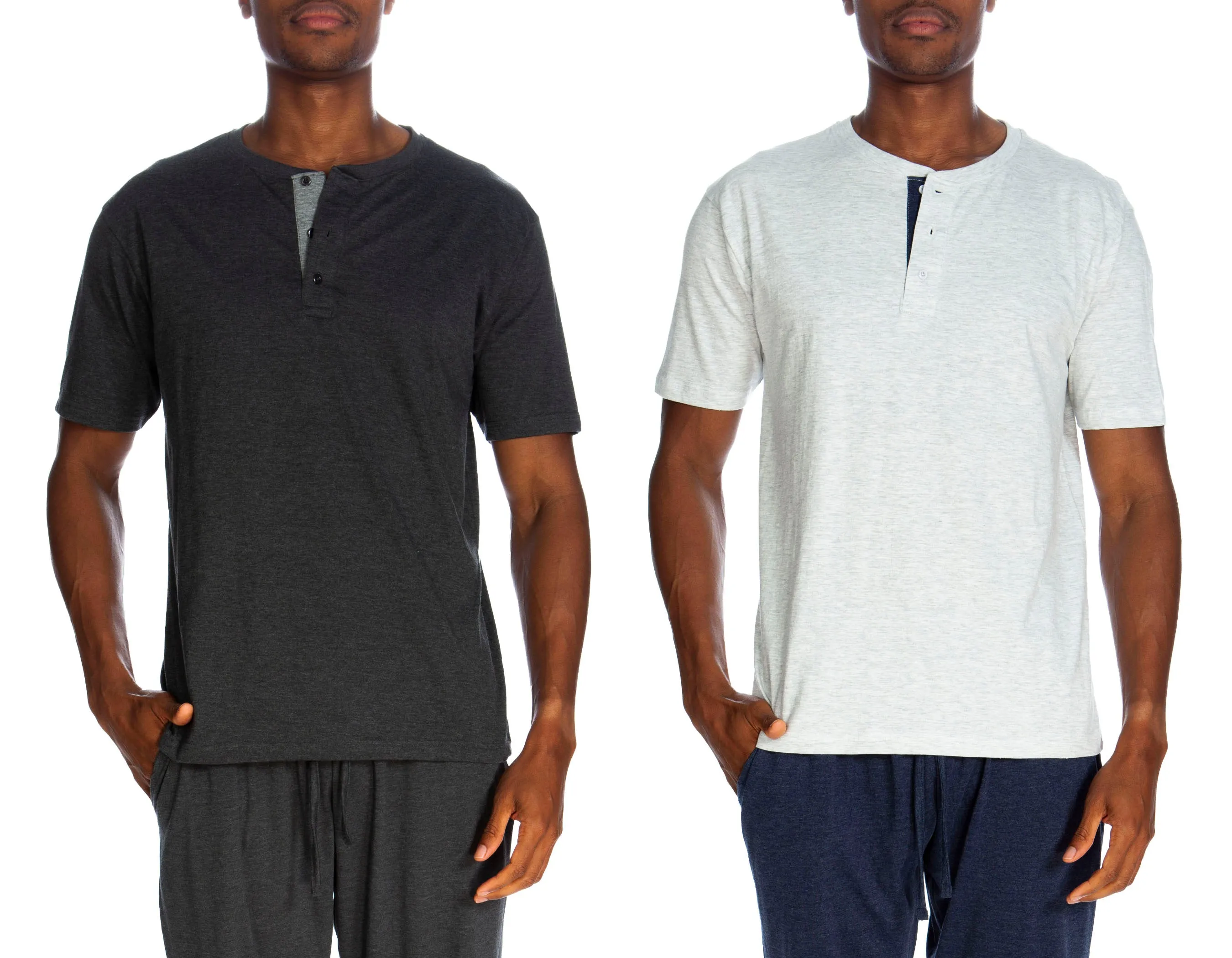 Kurzärmliges Henley-Shirt mit 3 Knöpfen, 2er-Pack