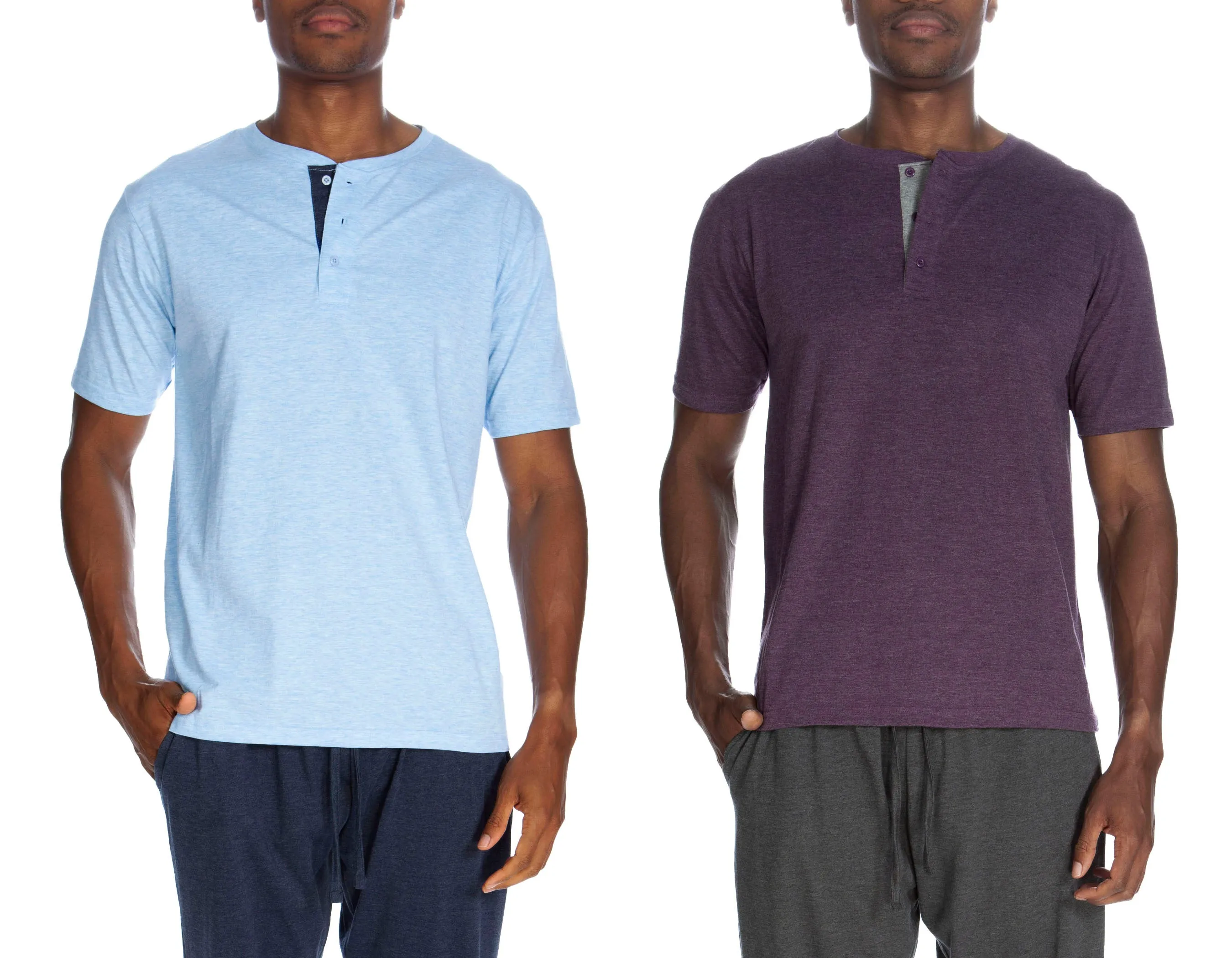 Kurzärmliges Henley-Shirt mit 3 Knöpfen, 2er-Pack