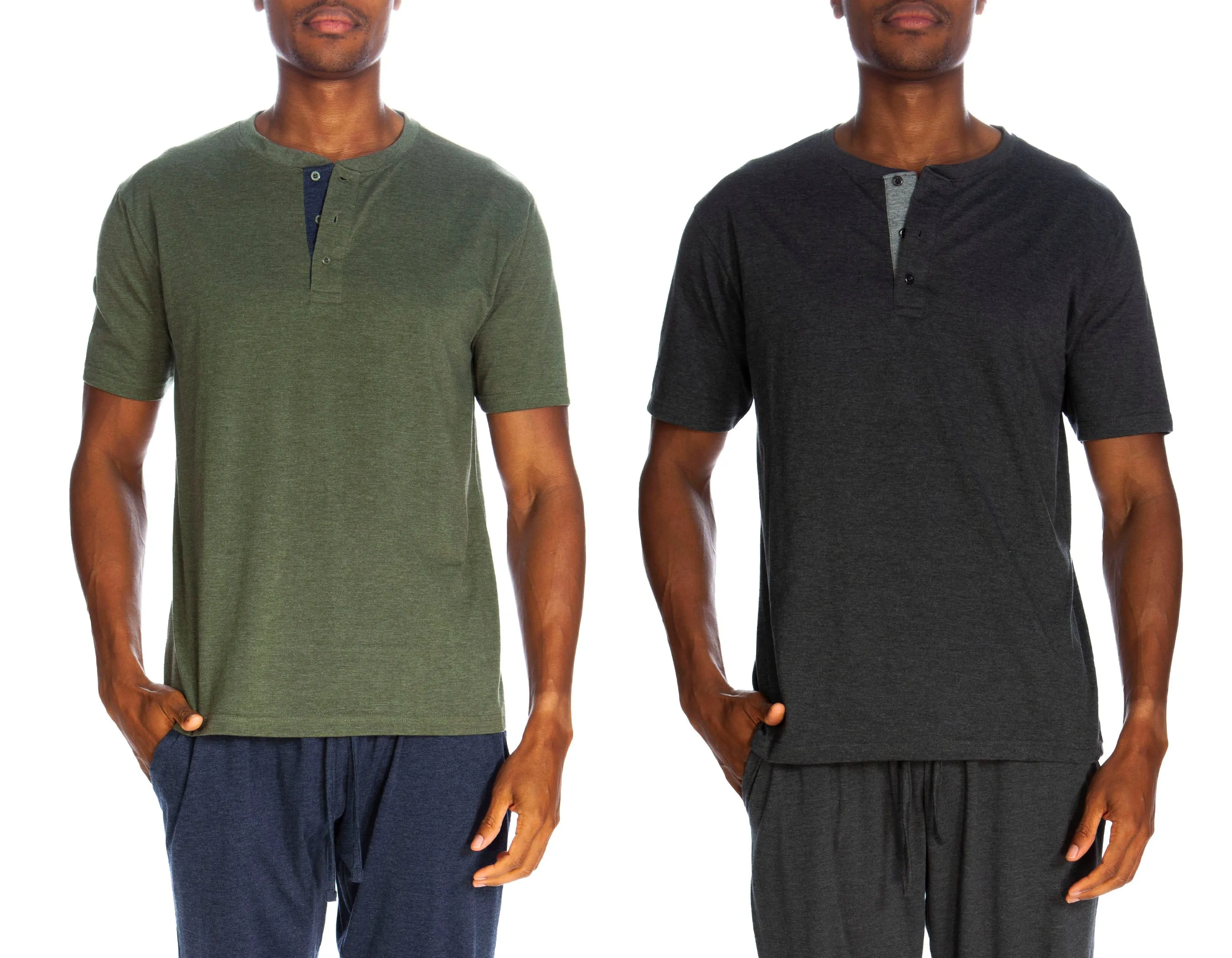 Kurzärmliges Henley-Shirt mit 3 Knöpfen, 2er-Pack