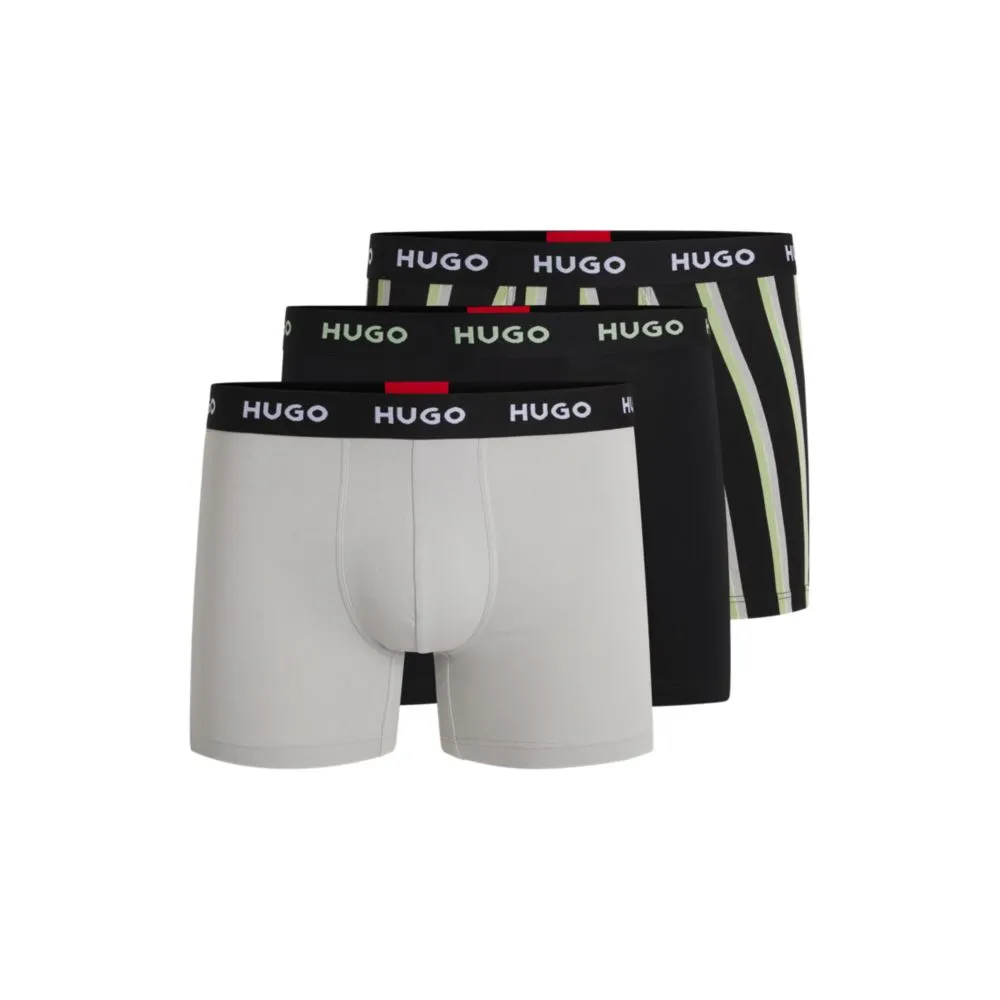 Dreierpack dehnbare Baumwoll-Boxershorts mit Logos